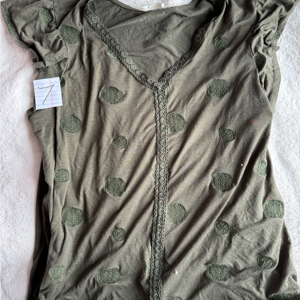 Women’s Olive Green Embroidered V-Neck Top